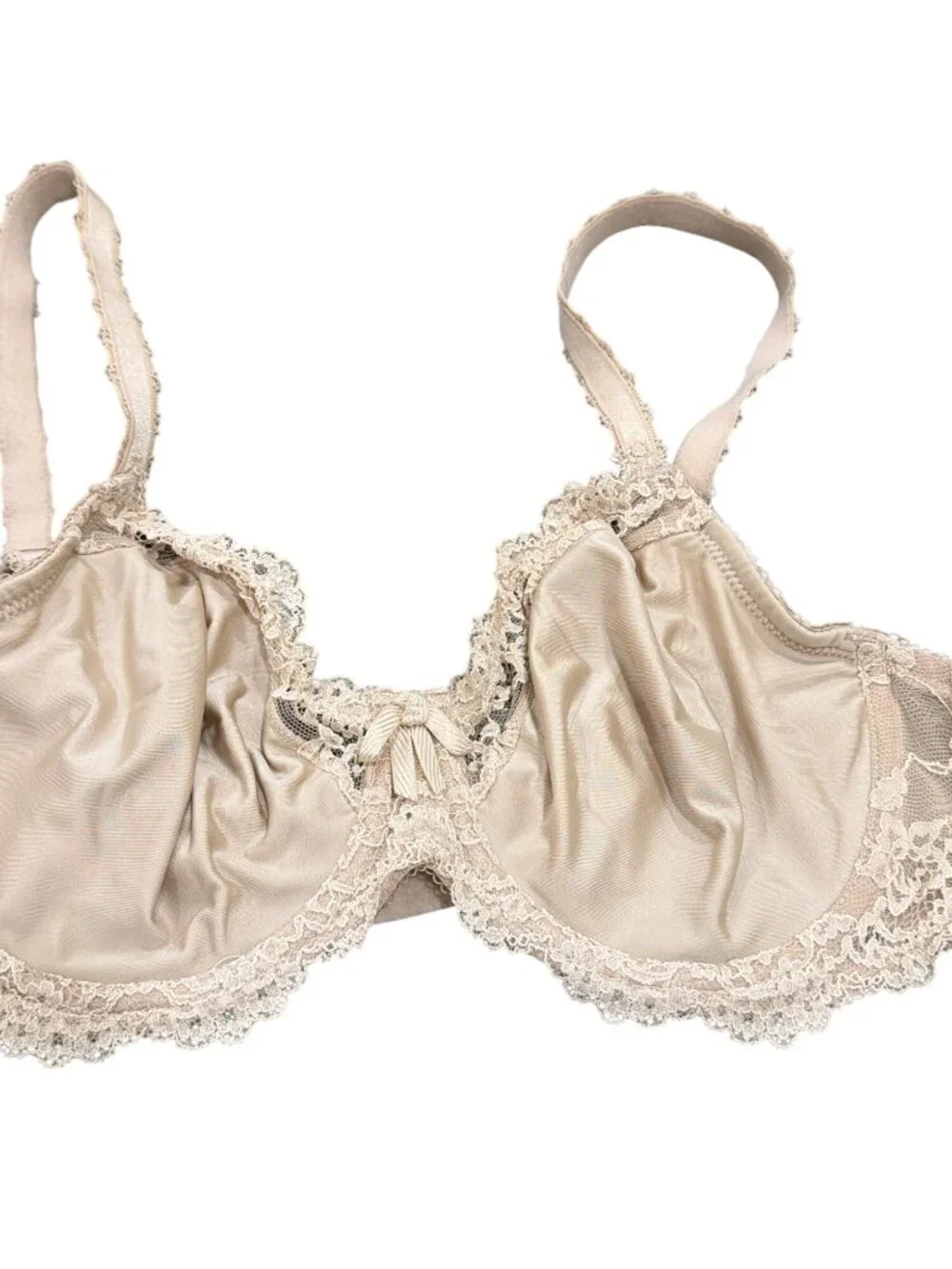 Wacoal Supporting Role Vintage Underwire Satin Lace Trim Bra Beige 36C Elegant D